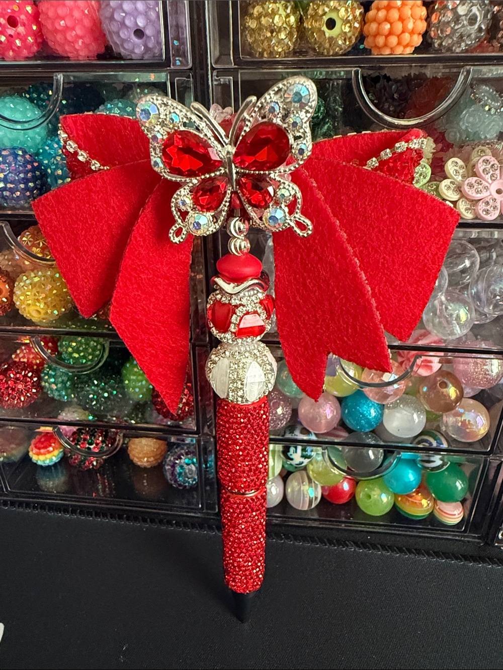 Red Rhinestone Bow Pen - Picture 2 of 2